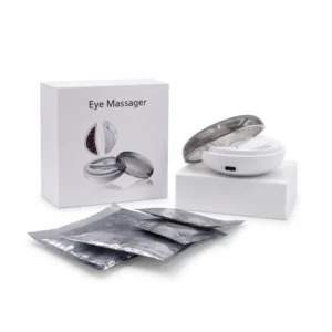 Eye Spa masajeador de ojos LED con luz roja y azul, vibración y banda ajustable.